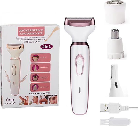 Electric Razors for Women Bikini Shaver for Women 4 in 1 Trimmer, Razors for Shaving Pubic Hair Remover, Painless & Safety for Pubic Body Facial Hair Removal, USB Rechargeable