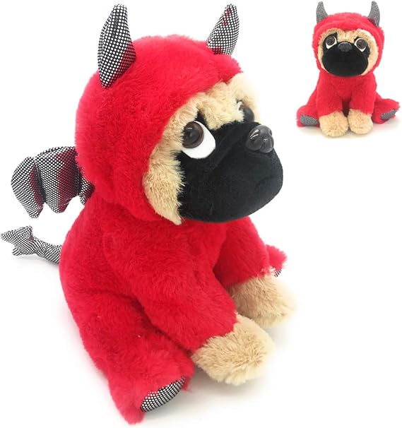 Pug Stuffed Animal in Devil Costume 10 Inch Red for Birthday