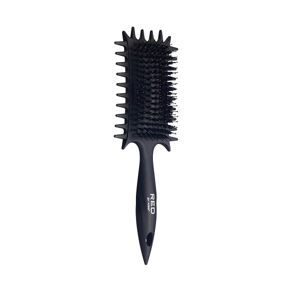 Red By Kiss Curl Art Styler Dual Brush Design with Nylon & Boar Bristles, 3-Sided Edge Comb, Enhances Curl Definition & Shine, Gentle Glide with No Damage (Double Bristle, Black)