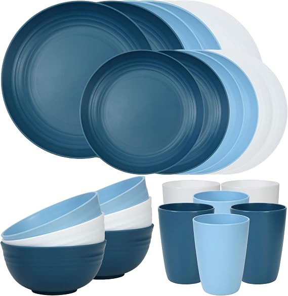 Quatish 24 Piece Plates and Bowl Set for 6, Dinnerware Dish Set for Kitchen