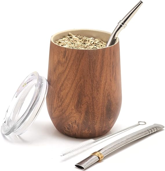 BALIBETOV Yerba Mate Set - 2 Mate Cups with Lids, 2 Bombilla & Cleaning Brush - Double Wall Vacuum Insulated - BPA Free - Easy Care