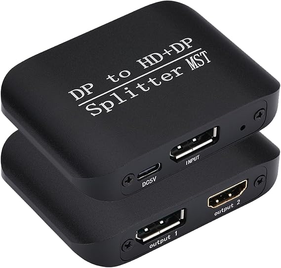 DisplayPort to HDMI + Displayport Splitter Adapter Support MST Extend/Mirror Mode, 4K@60Hz DP to DP + 4K HDMI Output, Display Port Adapter hub for Desktop, PC, Laptop, Extend Display