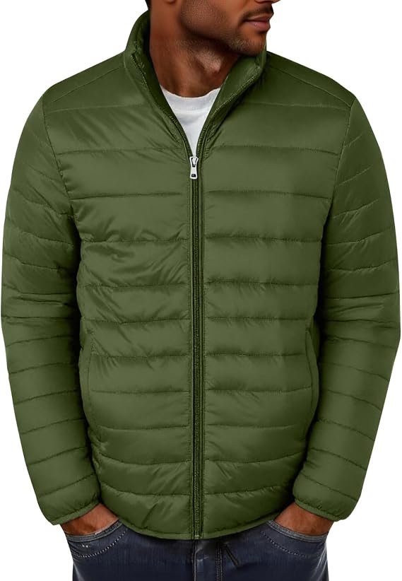 Puffer Jacket Men Winter Zip Up Puffy Coats Lightweight Comfortable Warm Down Jacket Outdoor Quilted Shacket Pockets