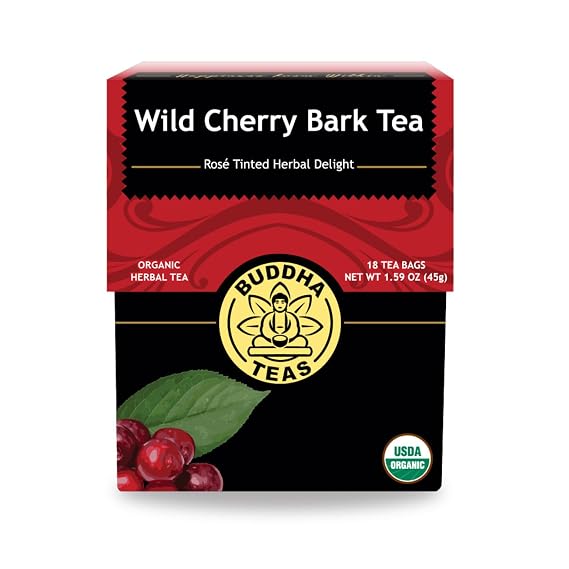 Buddha Teas - Organic Wild Cherry Bark Tea - Herbal Tea - For Health & Wellbeing - Supports Respiratory & Digestive Health - Clean Ingredients - Caffeine Free - OU Kosher - 18 Tea Bags (Pack of 1)