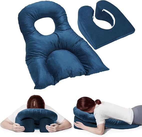 Face Down Pillow Patients, Height Adjustable Stand & 1 Chest Pads, Breathe Easy Home Massage, Reversible Face Down Stomach Sleeper-Pillow After Eye Surgery（Blue）