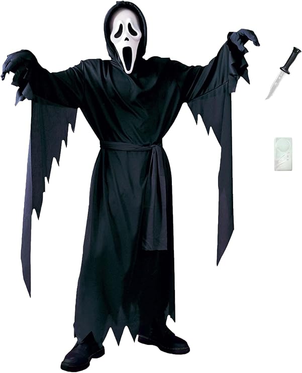 Fun World Kid's Ghost Face Costume Set, Plastic Knife, and Voice Changer Accessory, Medium