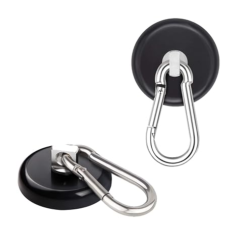 Ant Mag Magnetic Hooks Heavy Duty Neodymium, 140LBS Swiveling Carabiner | 2 Pack Strong Magnet Hooks for Indoor/Outdoor Hanging, Kitchen, Garage, Cruise Ship, No Drilling Easy Organization Black