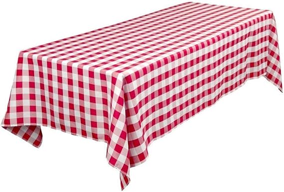 TEKTRUM PREMIUM QUALITY 60 X 84 INCH 60"X84" RECTANGULAR TABLECLOTH CHECKER - THICK/HEAVY DUTY/DURABLE FABRIC (Red and White)