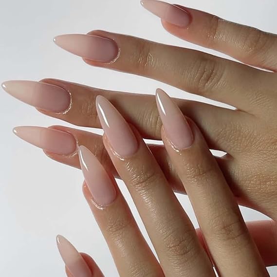 Medium Nude Nails Tips Solid Color Nails False Nails Stiletto Press on Nails Full Cover Fake Nails for Women and Girls 24PCS