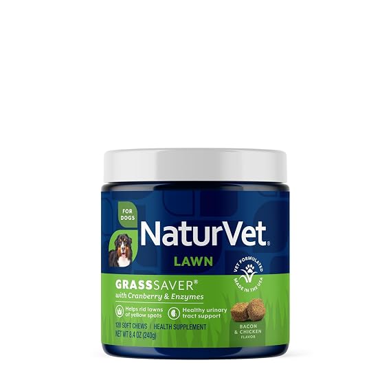 NaturVet GrassSaver Supplement for Dogs - 120 Soft Chews | Keep Grass Green, Rid Your Lawn of Yellow Patches Caused by Dog Urine, Pet Pee Neutralizer Treatment Rocks, 120 ct