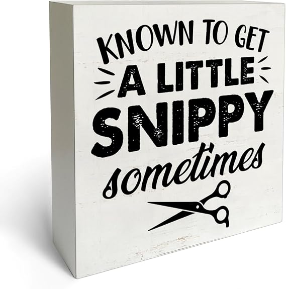 Funny Hair Salon Decor Hairdresser Sign Hairstylist Wooden Block Sign Rustic Style Barbershop Salon Station Desk Shelf Decorations (5 x 5 Inches)
