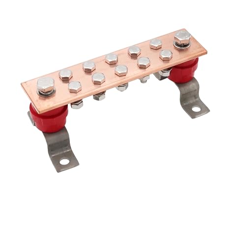 Wall Mounted Copper Ground Bar Kit, with 10 Terminal Positions,Copper Grounding Busbar Bar (.24"x 1.97"x 7.87") Kit