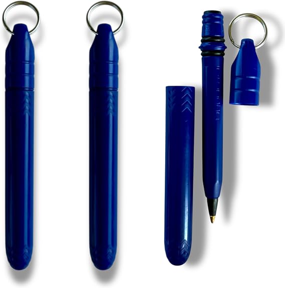 USA Made pocket pen 3 Pack with keychain Dock, attaches to backpack, keys, lanyard-compact, affordable, lightweight, EDC black ink mini penwaterproof, floatscarries small, writes big (Blue)