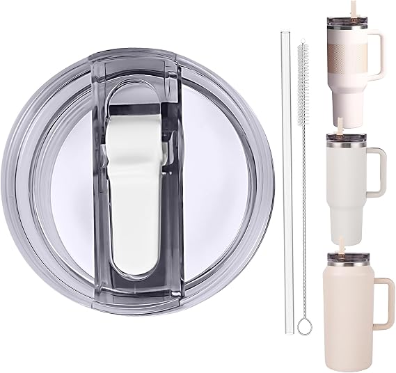 Replacement 40oz Leak Proof Tumbler FLIP Lid With Straw - Fit For Stanley ProTour Quencher 40oz and Quencher H2.0 40oz,64oz Tumbler (Polar, 40oz and 64oz)