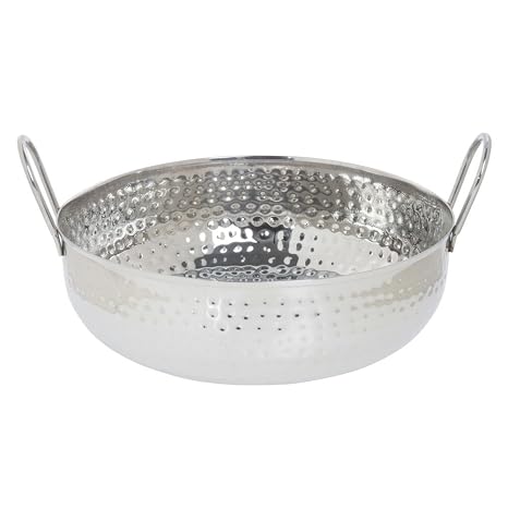 HUBERT Hammered Stainless Steel Serving Bowl with Handles - 7"Dia x 1 1/2"H