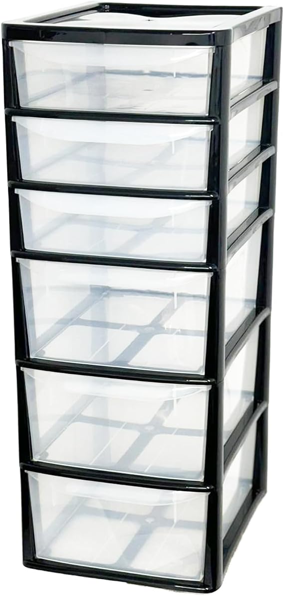 A4 Drawers Storage Unit, Plastic Storage Drawers, Desktop Table top Storage Tower Unit Home, School, Office, Bedroom & Living Room Cosmetic Stationery Organizer (3 Deep 3 Shallow 6 Drawers)