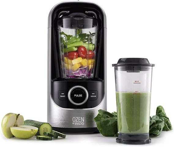 Pado Ozen 500 Vacuum Blender, Countertop Kitchen Blender for Nutrient Dense Smoothie Blends That Don't Separate, Plus Extra Vacuum Storage Container-Silver