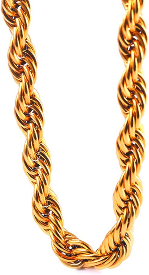9mm Faux Big Gold Rope Chain Necklace, Sparkling 18K Fake Gold Rope Necklace Chain, 24 Very Pretty Rapper Kit Costume Accessory