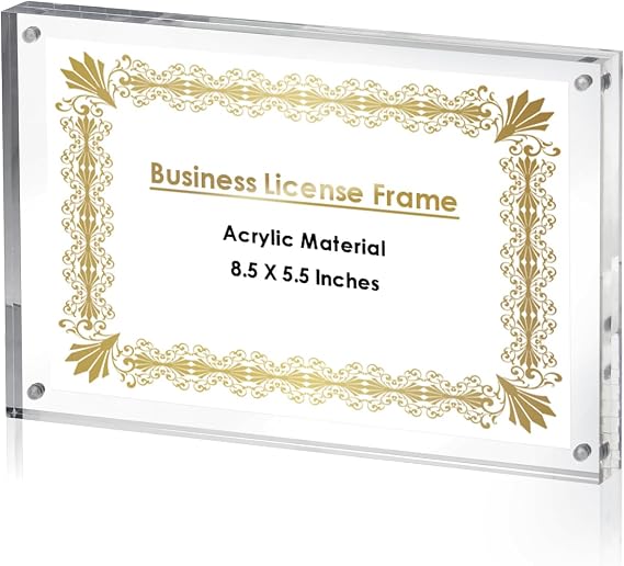 JUXYES Clear Magnetic Professional Business License Certificate Frame | 5.5x8.5 Desktop Panoramic Photos Display Frames, Acrylic Licenses Frame for Business, Cosmetology, Trade, Salon, Barber, etc