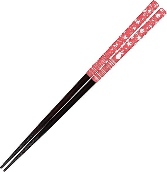 Sunlife H-06721 Chopsticks Dishwasher-Safe, Adult, Long, 9.1 inches 23 cm, Spring Rabbit, Natural Wood, Red, Made in Japan