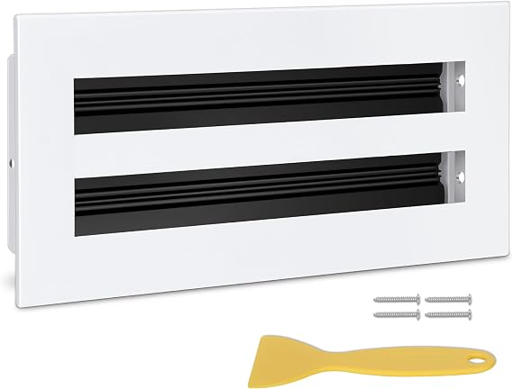 10x4 Modern AC Vent Cover, Decorative White Air Vent (Duct Opening Cutout), All Aluminium Standard Linear Slot Diffuser, Low Noise - Register Grille for Ceiling, Walls & Floors