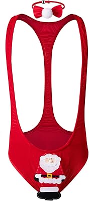 ZYXTIM Mens Sexy Funny Christmas Mankini Sexy Naughty Thongs V Sling Underwear Bodysuit Borat Thong Santa Claus Costumes
