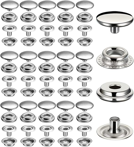 60 Pieces Stainless Steel Snap Fastener, BetterJonny 15mm Heavy Duty Snap Button Press Stud Cap for Jeans Fabric Jackets Clothes Bag Leather DIY Craft