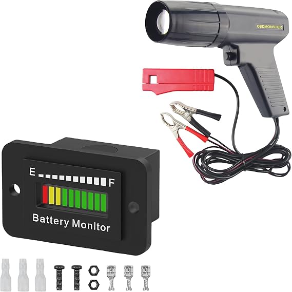 Automotive Timing Light 12V+Golf Cart Battery Meter Support 12V 24V 36V 48V 60V 72V
