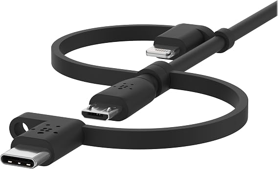 Belkin Universal Cable (3 in 1 USB-C, Lightning, Micro-USB Charging Cable) Charge Smartphones, Tablets, Power Banks and more (3.3 ft/1 m)