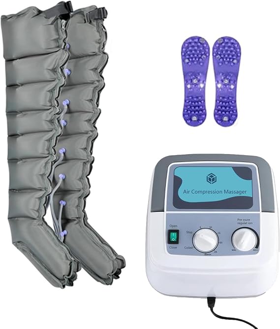 8-Cavity Leg Massager Pneumatic Wave Device Pressotherapy Boots,Lymphatic Drainage Massager,Full Body Waist Arm Leg Relax Instrument,Lymphedema Pump,Timed And Adjustable Pressure (Grey (Machine+2