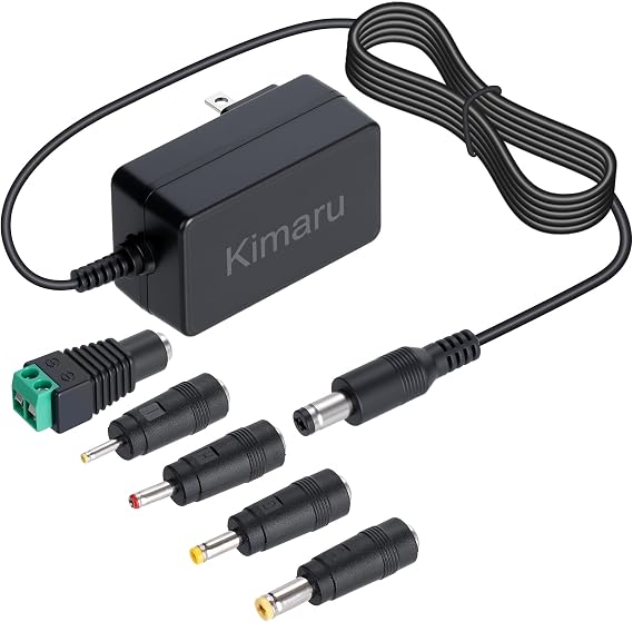 Kimaru 12V 2A Power Adapter, UL Listed 12 Volts 2000mA AC to DC Power Supply Cord with 5 Tips for LED Strips, CCTV Cameras, BT Speakers, Yamaha Keyboard, GPS, Router, Webcam