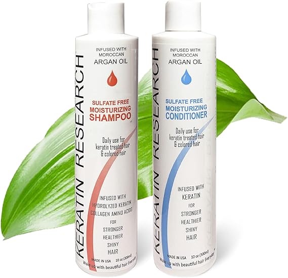 Keratin Research Sulfate & Salt Free Shampoo & Conditioner Value Set, for Post Keratin Hair Treatment, Curtain bang, Colored Hair, Care Treatment for All Hair Types- Natural & Nourishing Hair, 20oz