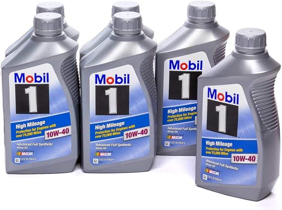 Mobil 1 103536 10W-40 High Mileage Motor Oil - 1 Quart (Pack of 6)