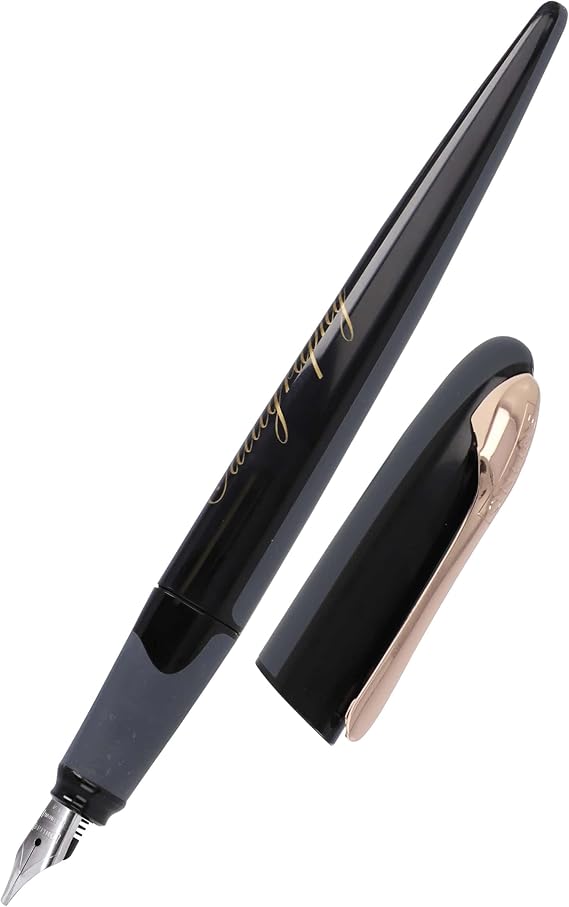 Online calligraphy fountain pen AIR black rosegold, calligraphy nib 1.4 mm, standard ink cartridges or converter, triangular shape, for fine and smooth writing, ink pen for journaling, handlettering