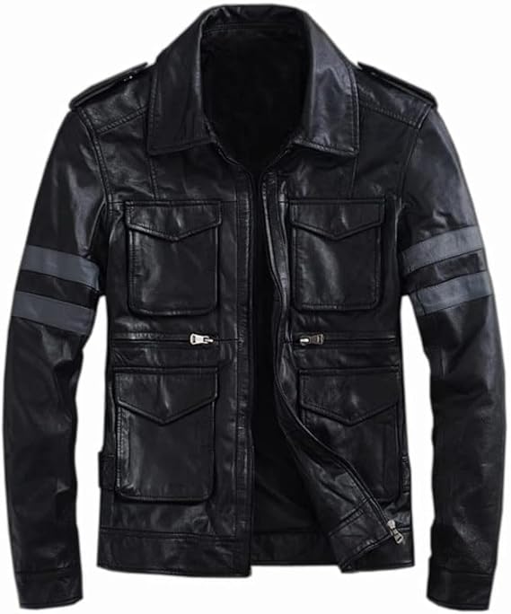 Men's Black Resident RE6 Evil Leon S Kennedy Leather Jacket | Men's Motorcycle Leather Jacket Genuine