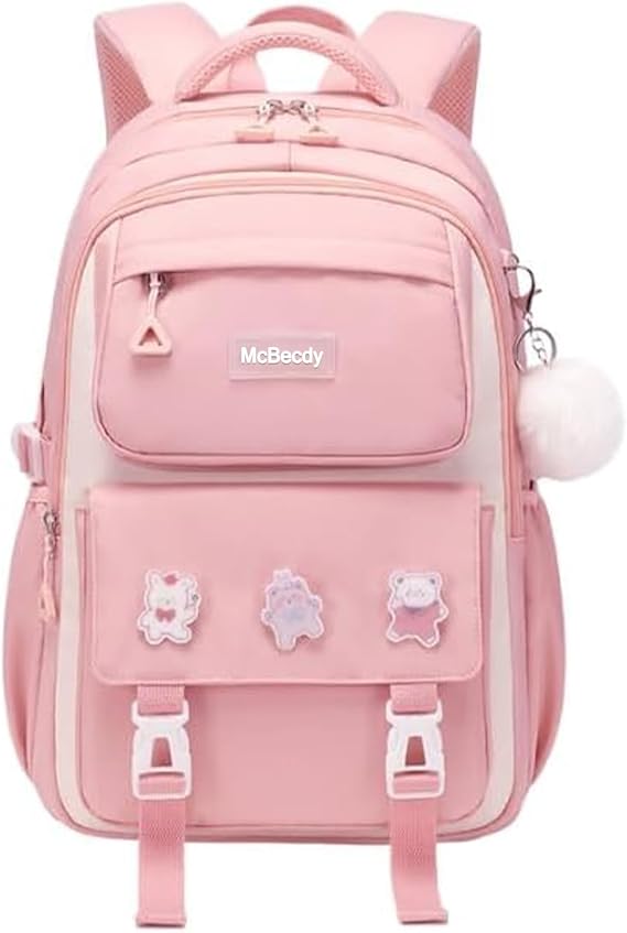 Backpack for School Girls, Teen Bookbag for Student, Light Pink Schoolbag