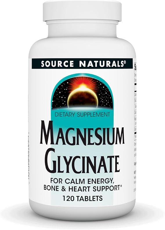 Source Naturals Magnesium Glycinate, 120 Tablets | Chelated for high Absorption | for Calm Energy, Bone & Heart Support*