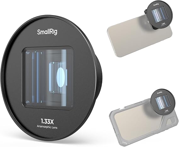 SmallRig 4590 1.33X Anamorphic Phone Lens 2.4:1 Widescreen Movie Making Lens with T-Mount for iPhone 15/14/13/12 Smartphone Cinematic Lens for Samsung S21/S22 Series