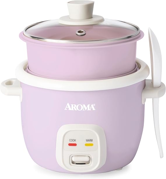 AROMA CoreCoat Rice Cooker with Pop-Up Food Steaming Basket (4 Cups Cooked, 2 Cups Uncooked, 1 Qt)
