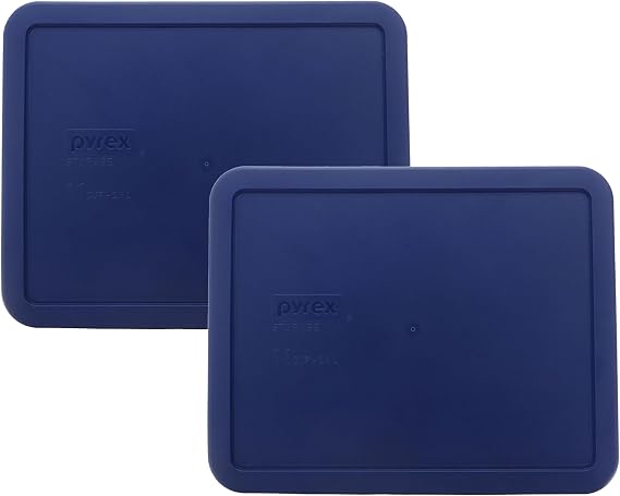 Pyrex 7212-PC (11-Cup) Blue Food Storage Lid (2-Pack) - Made in USA | BPA-Free Plastic | Rectangle Shape | Replacement Cover | Dishwasher Safe | Resists Stains And Odors