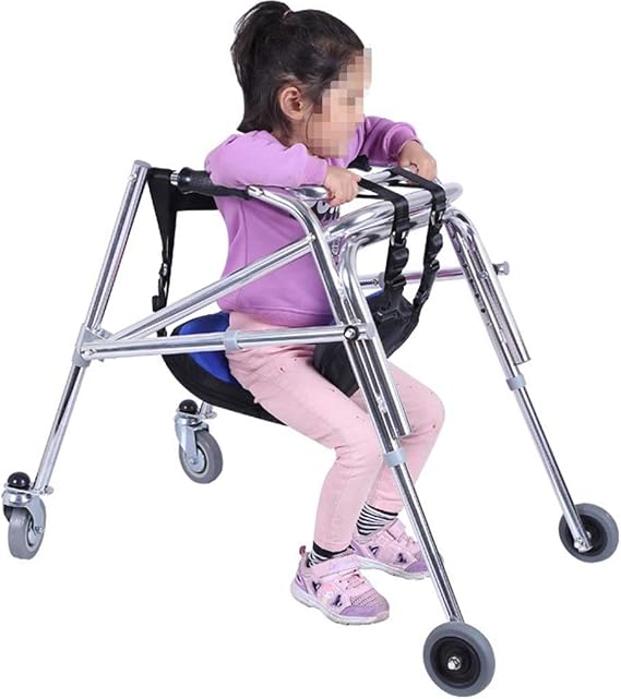 Walker Pulley Rear-Mounted Walker One-Way Folding Anti-Backward Size Walker Height Adjustable for Cerebral Palsy Children Rehabilitation Training (Silver)