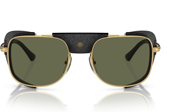 Persol Man Sunglasses Gold Frame, Polarized Green Lenses, 55MM