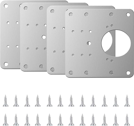 4 Pieces Cabinet Hinge Repair Plates, Hinge Repair Brackets with Holes 12 Pieces Screw for Wood Furniture (90 x 90mm)