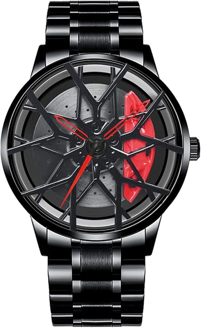 Wheel Watches for Men, Waterproof Stainless Steel Japanese Quartz Wrist Watch With Car Rim Hub Design for Sports Enthusiasts
