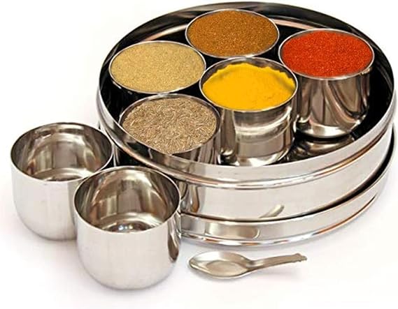 Stainless Steel Masala Dabba Spice Box,Spice Containers Masala Dabba 7 Compartments, Indian Spice Box, Kitchen Spice Box, Spice Box Masala Dabba, Storage Masala Box