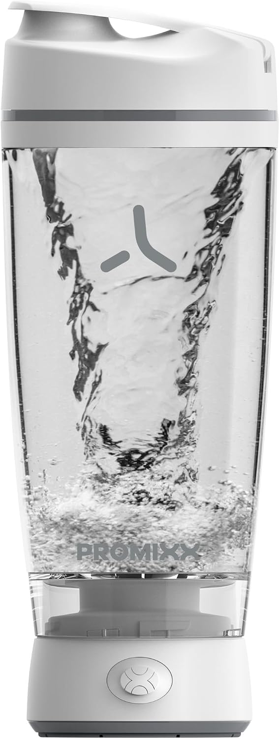 PROMIXX Original Shaker Bottle - Battery-powered for Smooth Protein Shakes - BPA Free, 20oz Cup (White)