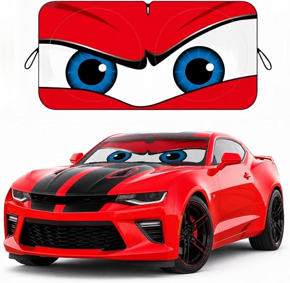 Car Windshield Sun Shade, Car Sun Shade Funny Car Eyes Sun Visor for Car Windshield ，Wear-Resistant Black Tape ，Foldable 59‘’x27.5‘’/63''x31.5''