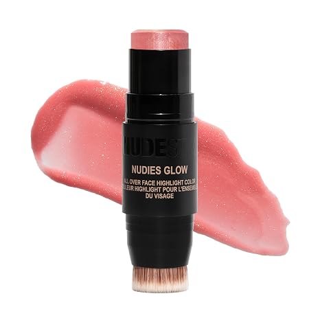 Nudestix Nudies Glow Highlighter Stick Multi-Use Cream Highlighter for Cheeks, Eyes & Body with Built-In Brush | Dewy, Radiant Finish | Clean, Vegan & Travel-Friendly Makeup