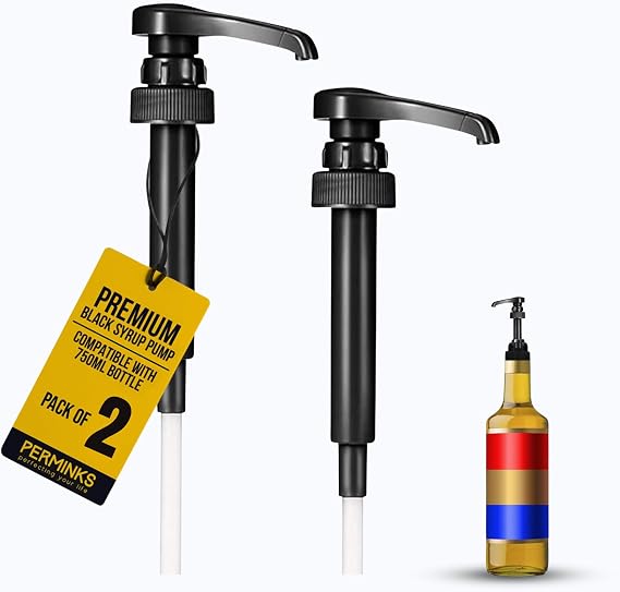 Syrup Pumps Compatible with Torani and Davinci Bottles (25.4 oz-750ml) (Set of 2, Black)