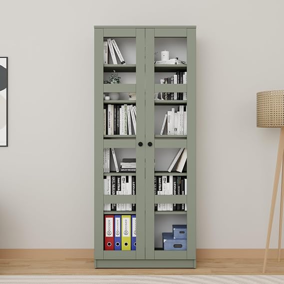 Lucas Glass Lid Showcase - Buffet - Bookcase and Multi-Purpose Cabinet (ADJUSTABLE SHELF) - Green